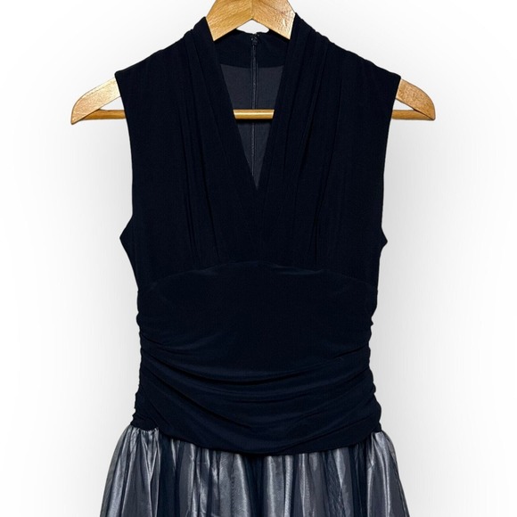 SLNY Navy Blue Fit and Flare Cocktail Dress Stretch Top Tulle Lace Skirt Size 4 - Picture 4 of 16